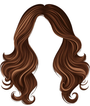 Stylish brown hair wig isolated on a white background, vector illustration, png