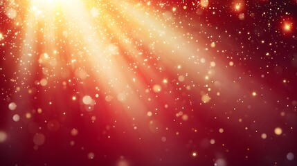 Obraz premium Red and Gold Festive Sparkling Background, Magical Light Rays, Glitter and Bokeh Effect