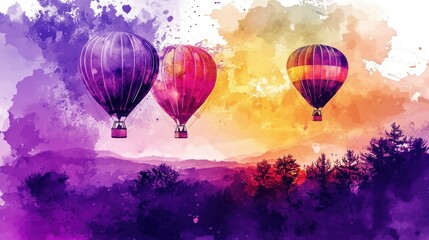 Fototapeta premium Colorful Hot Air Balloons Over Misty Mountains