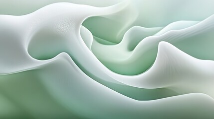Soft Fluid Forms in Gentle Green and White Tones Abstract Design