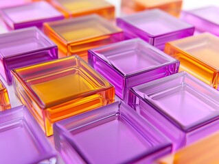 Violet and Orange, Translucent Blocks Neatly Constructed to create a Contemporary Tech Background 3D Render