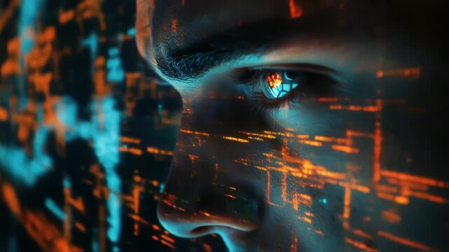 Programmer's face illuminated by shifting screen light while intensely analyzing complex source code, revealing deep concentration amid dynamic digital workspace