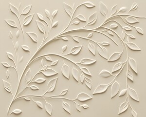 Elegant Embossed Floral Branch Design Cream Texture Background