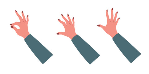 A woman hands with long nail and sleeve hands using smartphone or tablet flat vector for study, surf internet, business illustration isolated on white background.