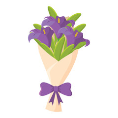 Romantic Floral bouquet wrapped with ribbon and assorted flowers Vector