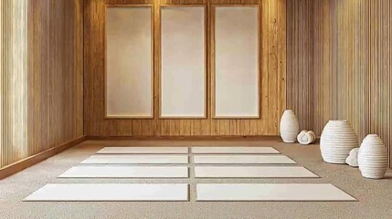 Yoga studio frame mockup featuring minimalist frame in a tranquil wellness center