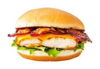 Delicious chicken burger with bacon and cheddar cheese, cut out