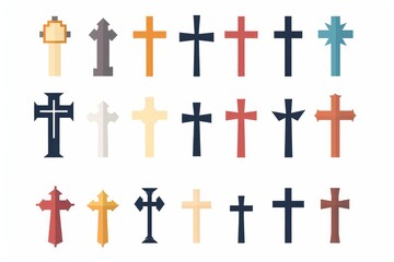 Cross icon, christianity religion symbol, christian sign, cross shape, church emblem, catholicism symbol