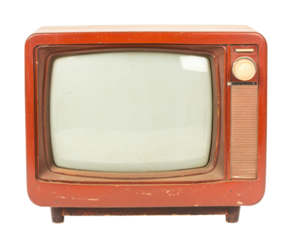 Vintage red television set with retro design and classic knobs, cut out