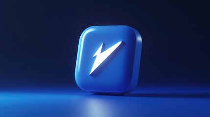3D Rendered Lightning Bolt Icon on Blue Background Digital Design Element Modern Graphic Symb
