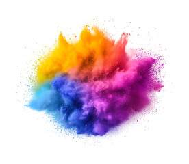 Vibrant multicolor powder explosion creating a stunning burst of colors, cut out