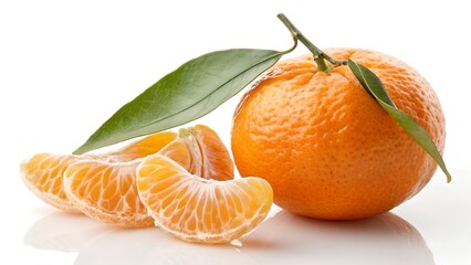 Fresh Orange with Leaves and Segments
