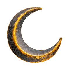 Rustic crescent moon sculpture with textured surface, cut out
