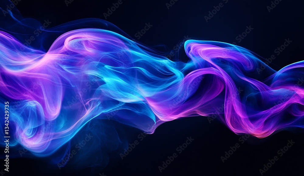 Poster Vivid flowing wave pattern with colorful light effects against a dark backdrop : Generative AI