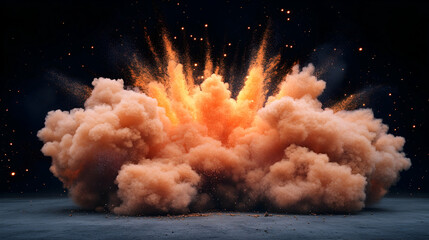 Orange dust explosion on dark background.