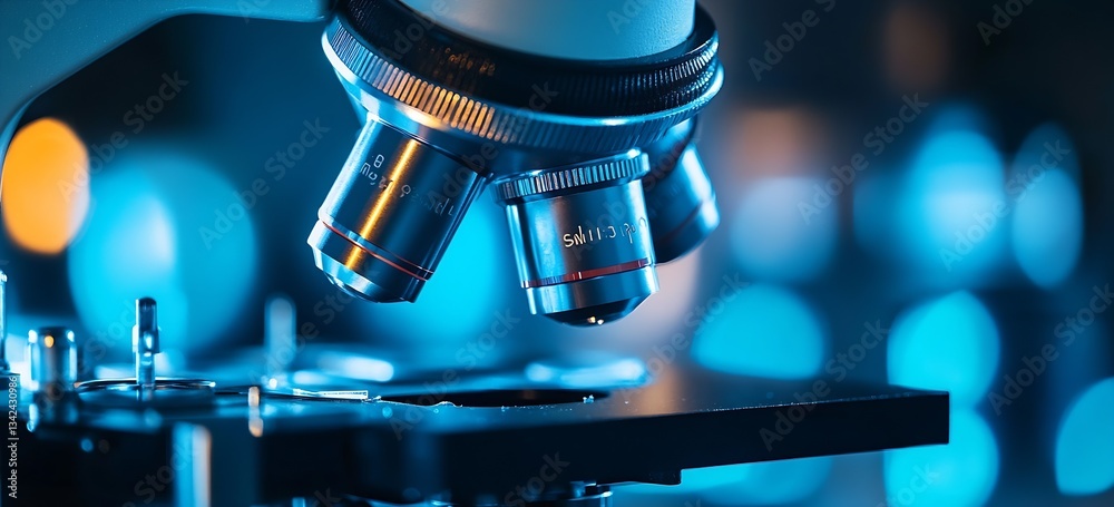 Aufkleber In-depth view of a microscope lens with high magnification in a bright laboratory environment : Generative AI