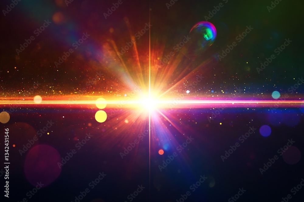 Poster A radiant light explosion with colorful flecks illuminating the dark space creating a mesmerizing abstract scene : Generative AI