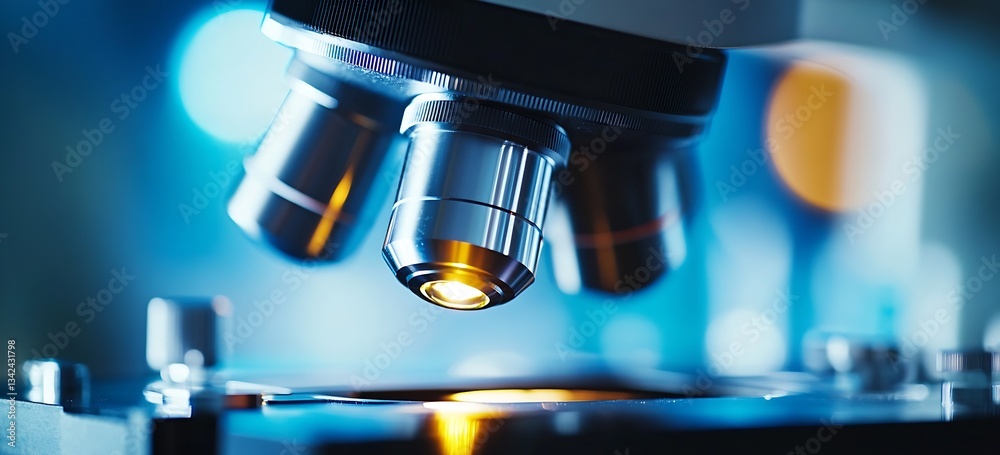 Aufkleber High definition close-up view of a microscope emphasizing modern scientific research equipment : Generative AI