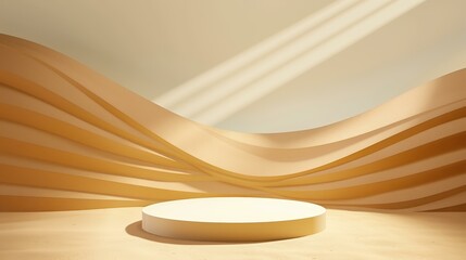 Minimalistic beige podium on a light brown background, perfect for showcasing products with a clean, modern aesthetic.