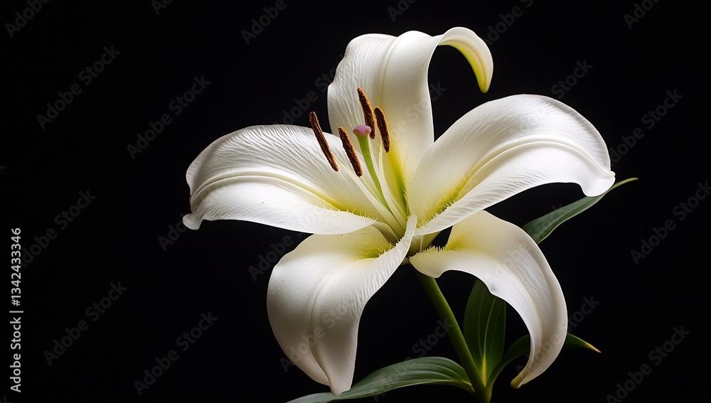 Poster Beautiful White Lily Flower on a Black Background Showcasing Its Soft Petals and Structure : Generative AI