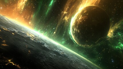 Obraz premium Stunning Cosmic Landscape with Vibrant Colors and Celestial Elements