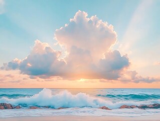 Fototapeta premium Sunrise Ocean Waves Crashing on Shore.