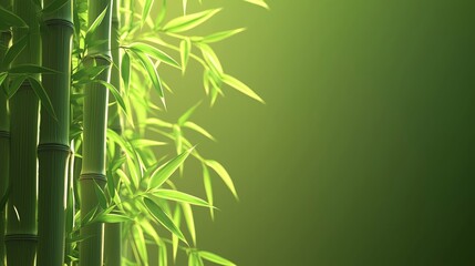Fresh green bamboo leaves with soft lighting on a light background, representing nature, tranquility, harmony, and eco-friendly tropical aesthetics, Generative AI