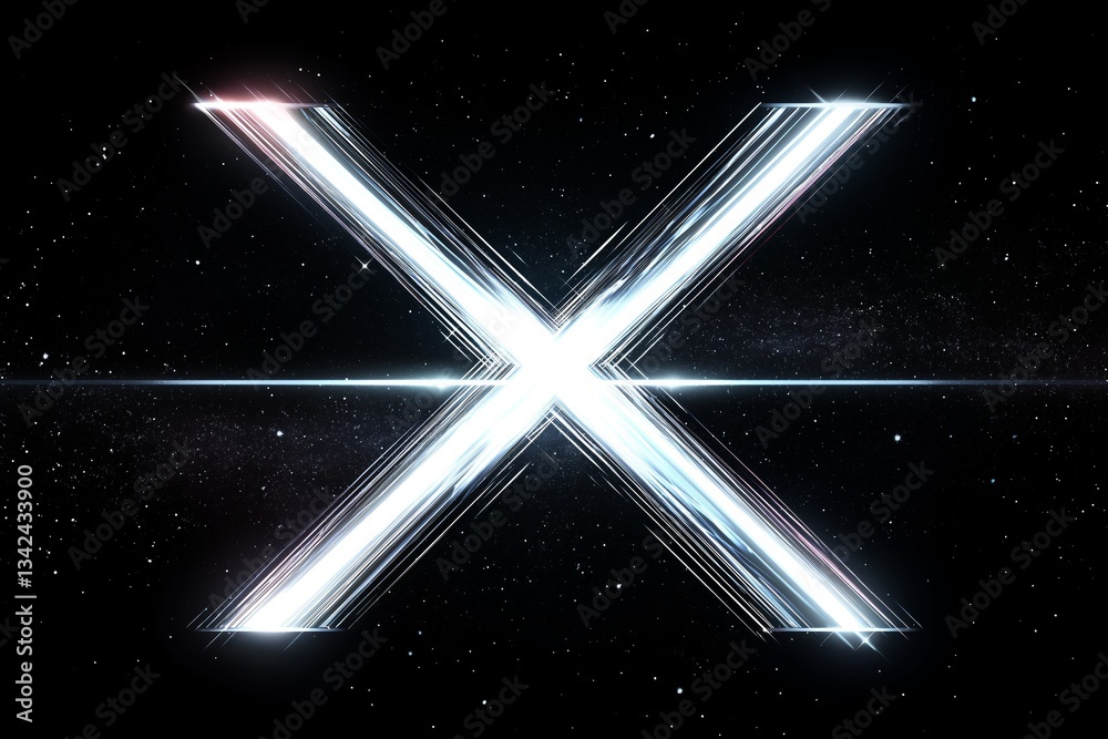 Poster futuristic glowing x symbol in deep space with cosmic light effects, representing technology, innova