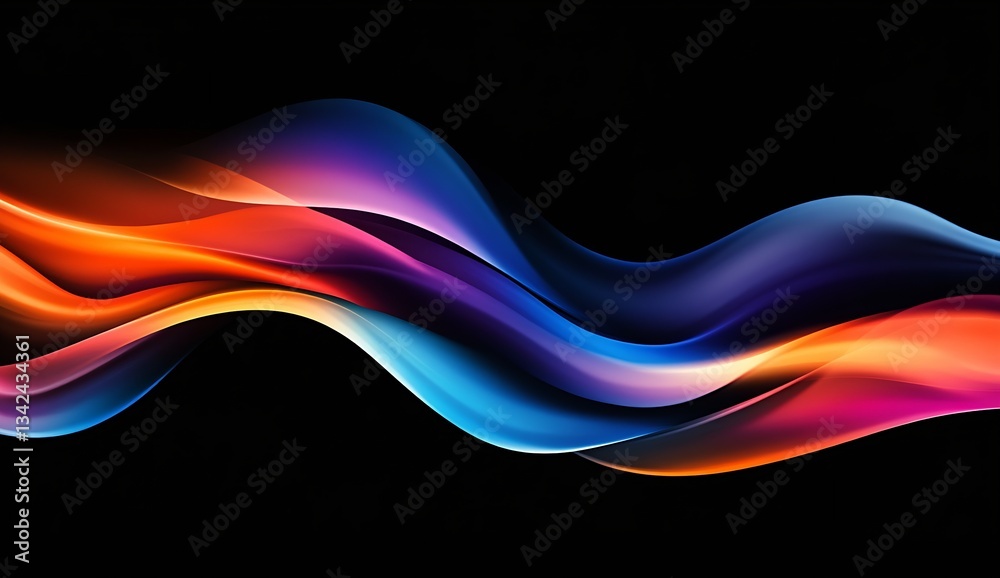 Poster Stylish flowing abstract waves with colorful gradients on a sleek black background : Generative AI