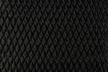 Full of screen black knitted bag. Close up, vertical shooting.
