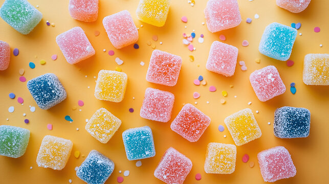 Modern Candy Aesthetics Sour Coated Jelly Blocks with Confetti - April Fools and Easter Decor for Vibrant Event Design and Marketing Inspiration