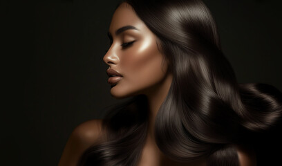 Fototapeta premium Beauty portrait of African American woman with afro hair . Beautiful black woman Hollywood wave hair styling. Curly hair and long hair care. Straightening curly hair. Cosmetics and makeup
