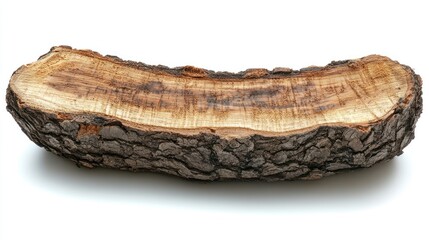 Obraz premium Rustic wooden slab, tree trunk cross-section, isolated on white background.