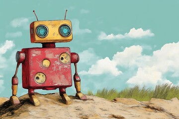 Rusty Robot on a Hilltop for Pastel Sky.