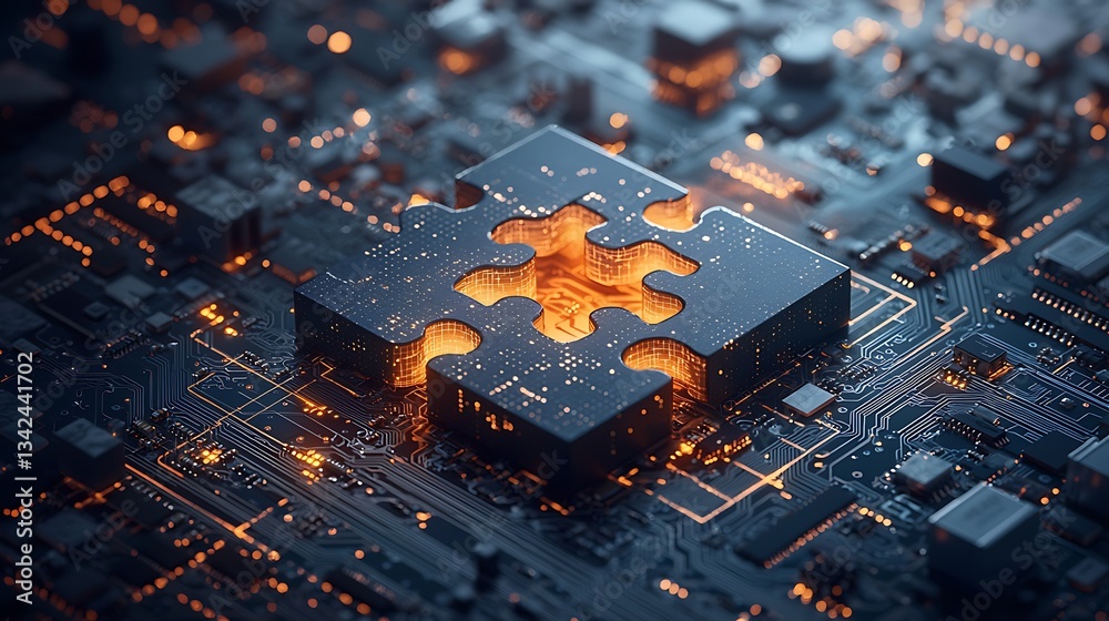 Poster missing piece of a complex circuit board
