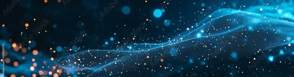 Poster captivating blue and orange light effects background with glowing particles for creative use : gener