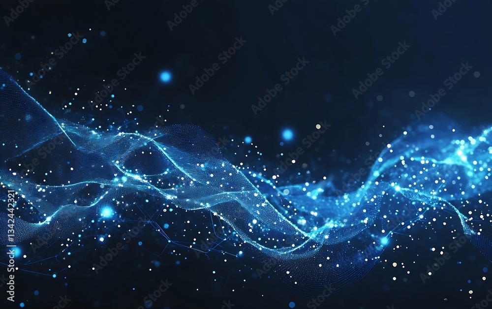 Poster Abstract blue particle wave background showcasing digital technology and innovation : Generative AI