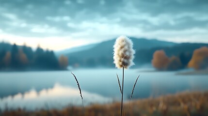 Obraz premium Misty lake, serene plant