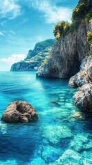 Idyllic Seascape, Azure Waters and Rocky Cliffs on the Mediterranean Coast