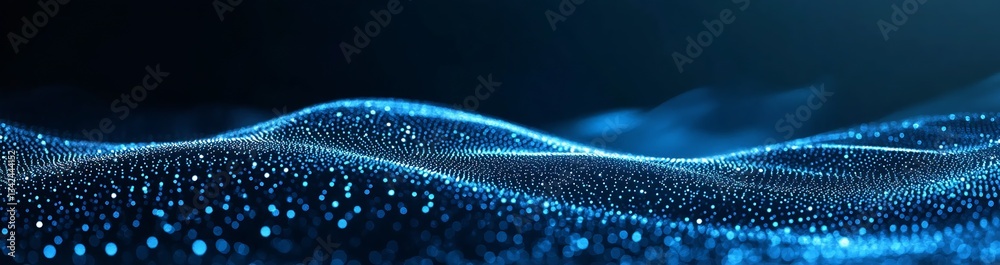 Fototapete beautiful digital scene featuring luminous blue waves and shimmering particles evoking a sense of de