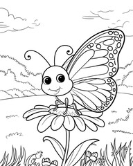 Beautiful butterfly outline vector coloring page for kids
