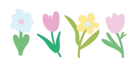 Minimal spring flowers with tulips and daisies in soft colors. Perfect for botanical prints, garden invitations, and Easter design elements.