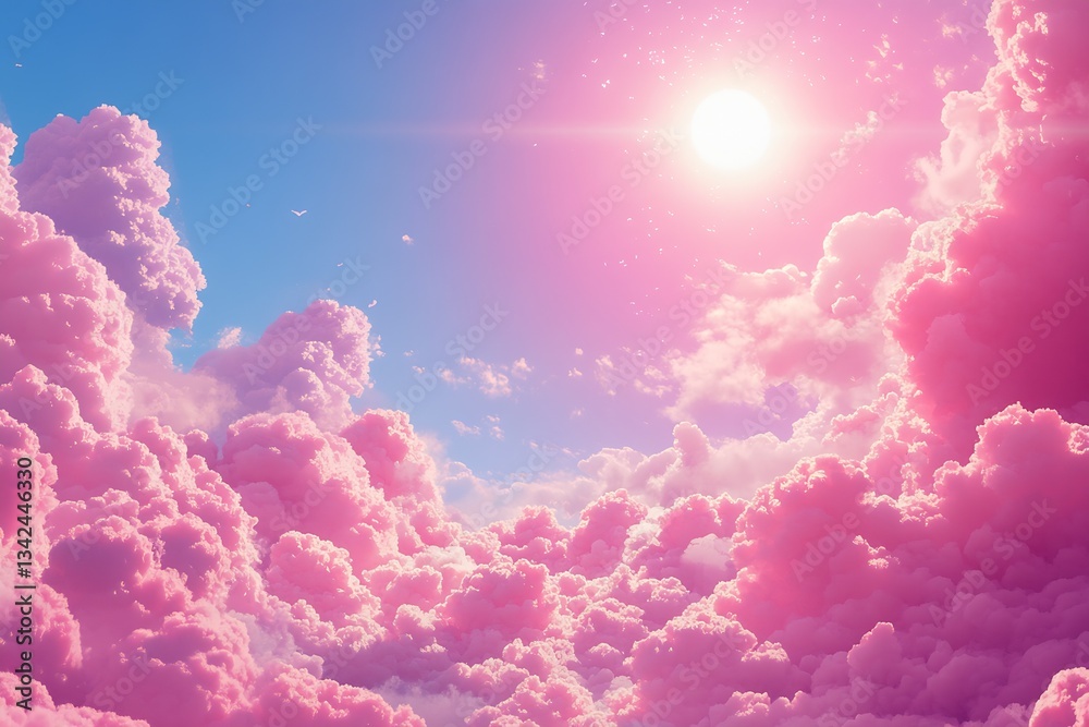 Aufkleber breathtaking view of soft pink clouds illuminated by a vibrant sun in a clear blue sky : generative 