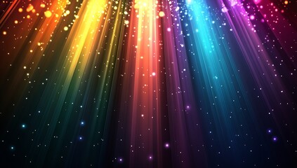 Radiant beams of colorful light creating a dynamic and lively atmosphere : Generative AI