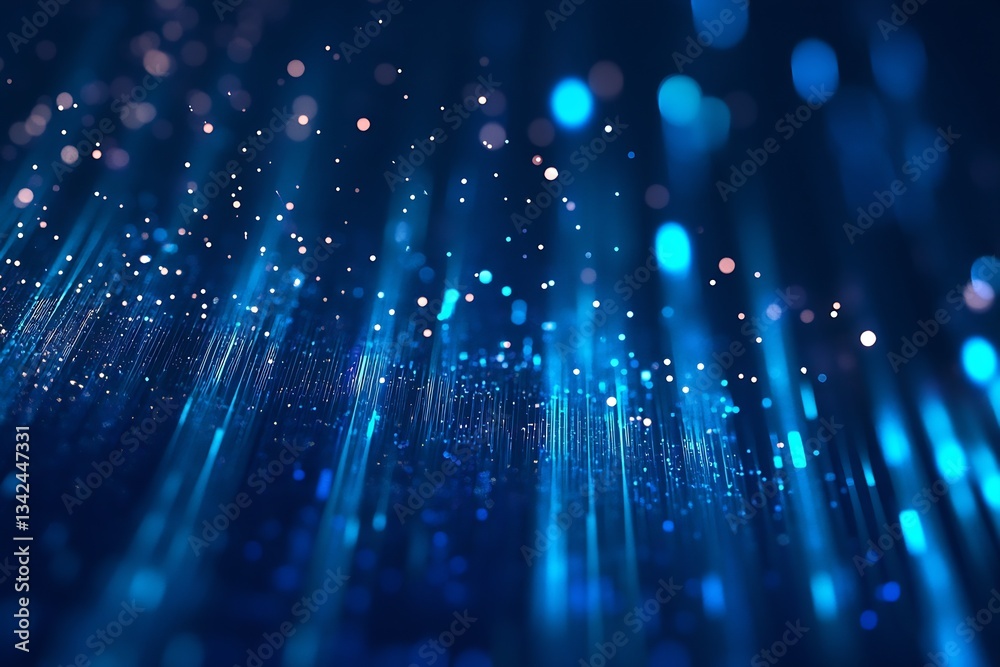 Poster Enchanting scene of shimmering blue particles cascading in a vertical motion to create a dreamy atmosphere : Generative AI