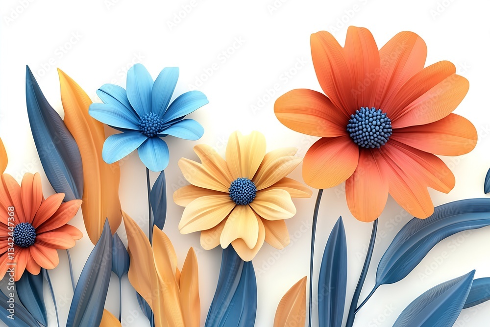 Aufkleber charming collection of bright flower blooms in vibrant colors for a cheerful spring or summer theme 
