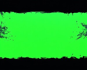 Vivid Green Brush Stroke on Black Background.