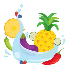 Pineapple splash with cucumber, eggplant and chili Vector