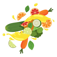 Citrus splash with cucumber, carrot and broccoli mix Vector