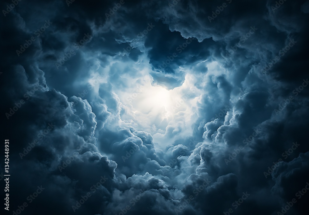 Aufkleber bright light emerging from thick dark clouds in a captivating sky scene : generative ai